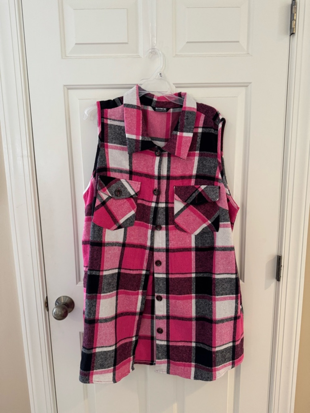 BloomChic Pink Plaid Sleeveless Button-Front Kids Shirt
